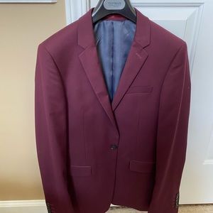 Topman slim fit burgundy suit.